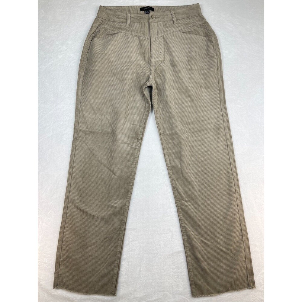 Forever 21 Pants Women 1X Taupe Ankle Woven Corduroy Straight Leg Raw Hem